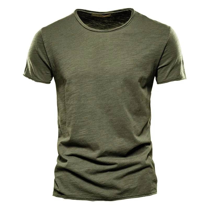 Men's T Shirt Pure Color Round Collar Short Sleeved Tops Tees High Quality Cotton Men T-Shirt Fashion Slim Man T Shirt For Men - AIAZ