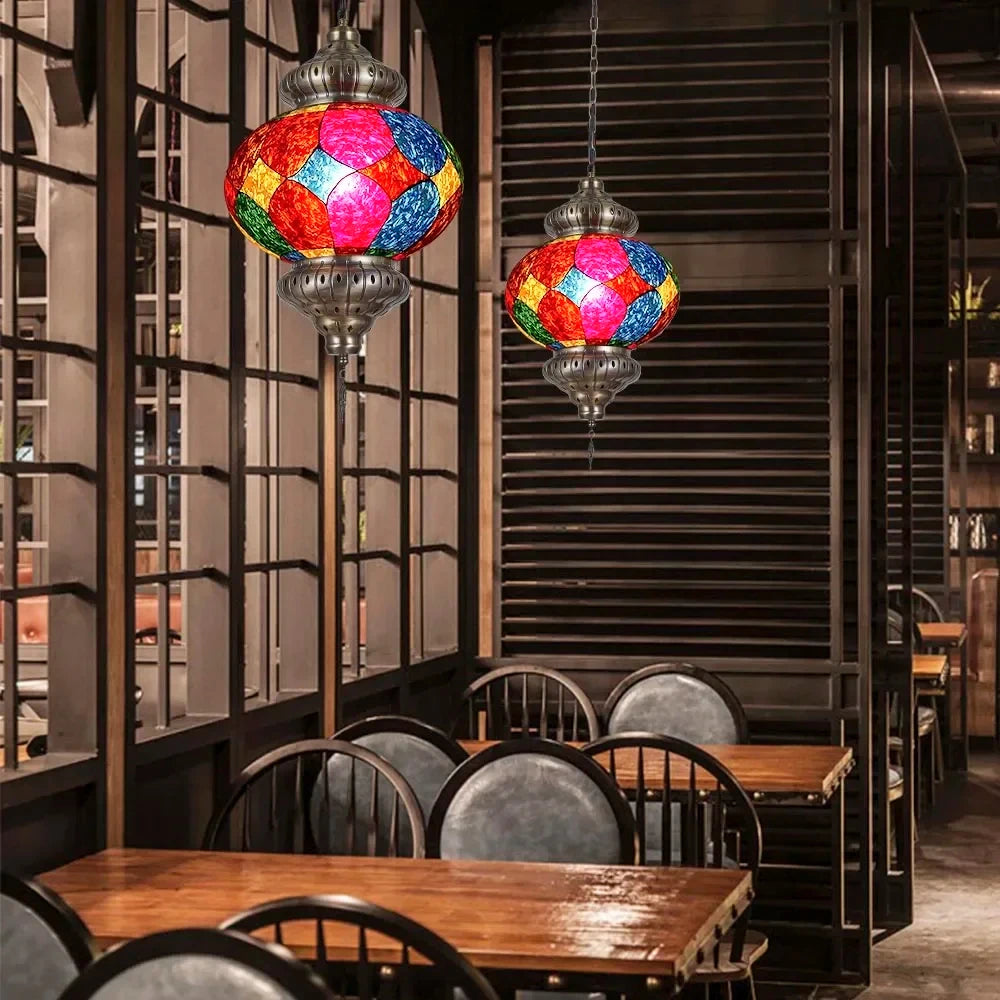 Artpad Turkish Mosaic Chandelier Ceiling Moroccan Living Room Bedroom Colorful Glass Chandelier Lamp Lighting