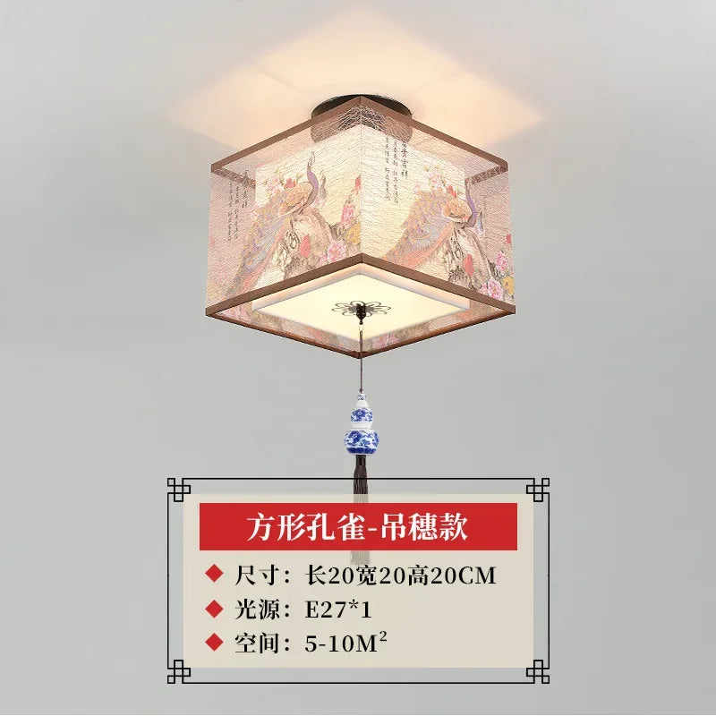 New Chinese Chandelier Lustre Ceiling Lamp Simple Corridor Chinese Painting Ceiling Lights Creative Suspendu Lotus Led Lighting