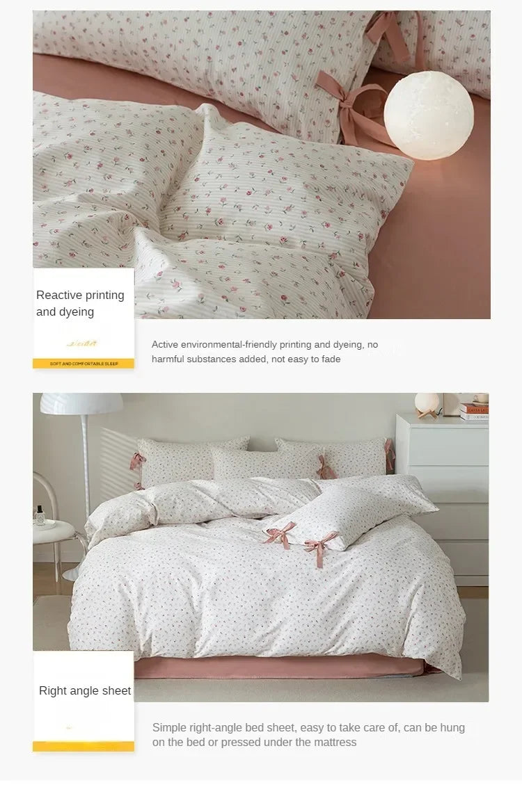 100% Cotton Bedding Set Flower Style Duvet Cover with Pillow Case Single Bedding Set Skincare Sheet Set