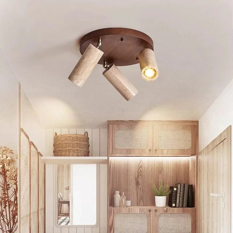 Stone Ceiling Lamp Spot light Angle Adjustable Rectangle Wood Base