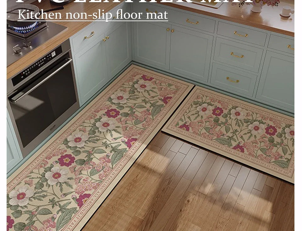 Kitchen Floor Mat Pvc Leather Waterproof Carpet Oil-proof Floral Rug Home Decoration Long Foot Mats Alfombra De Cocina 주방매트
