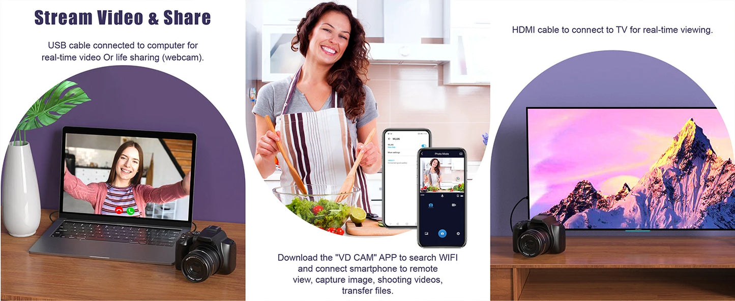 10X Optical Zoom Camera 64MP Digital DSLR Camera for Photography 4K HD Youtube Video Vlog Camcorder Auto Focus Webcam SLR Camera