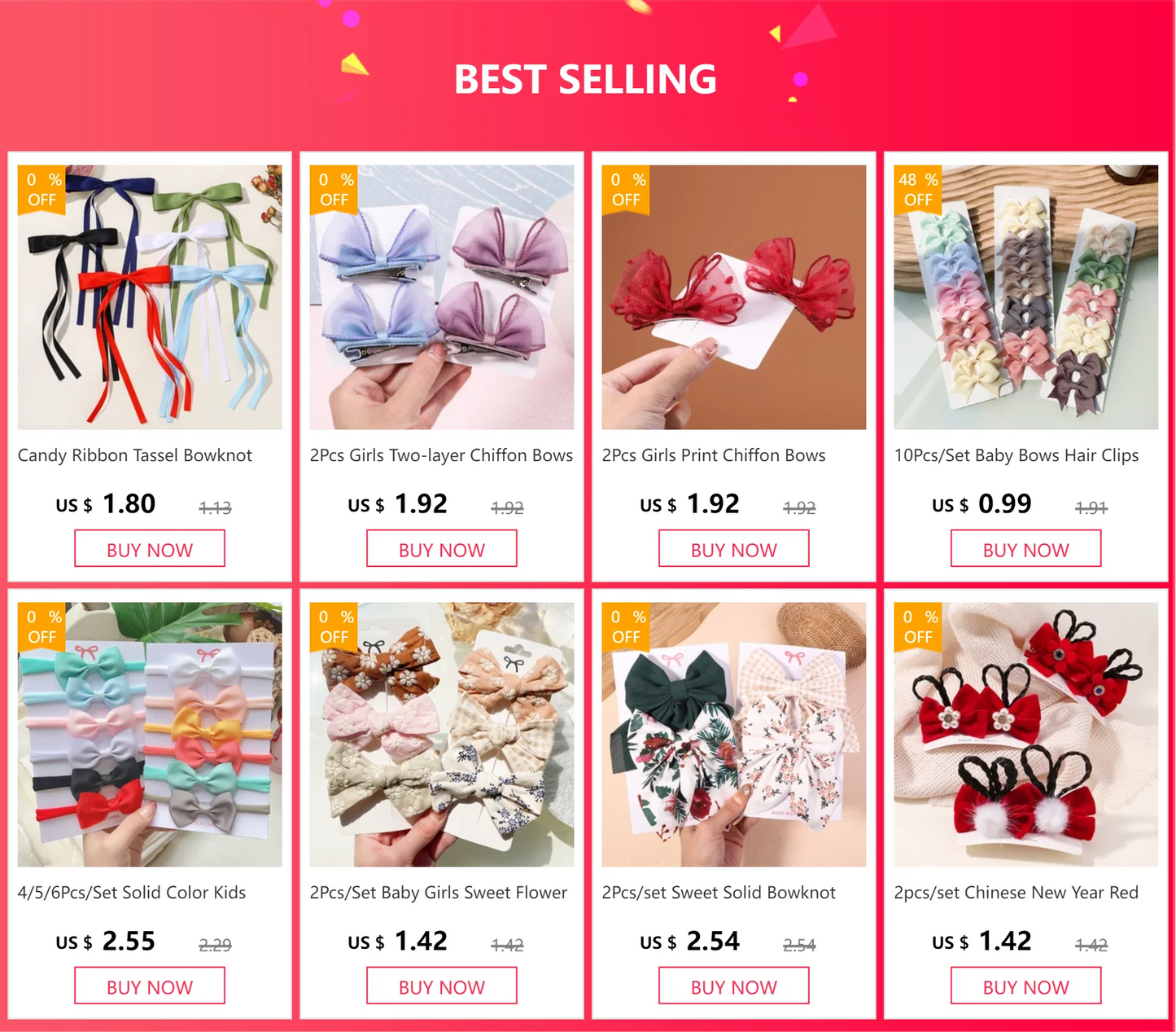 2Pcs/set Sweet Solid Bowknot Hair Clips for Women Girls Print Bows Hairpins Barrettes Duckbill Clip Headwear Hair Accessories