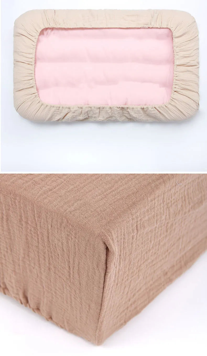 100% Cotton Crinkle Muslin Fitted Crib Sheet  for infant baby Soft Breathable Solid Color Baby Bassinet Mattress Cover Bedding