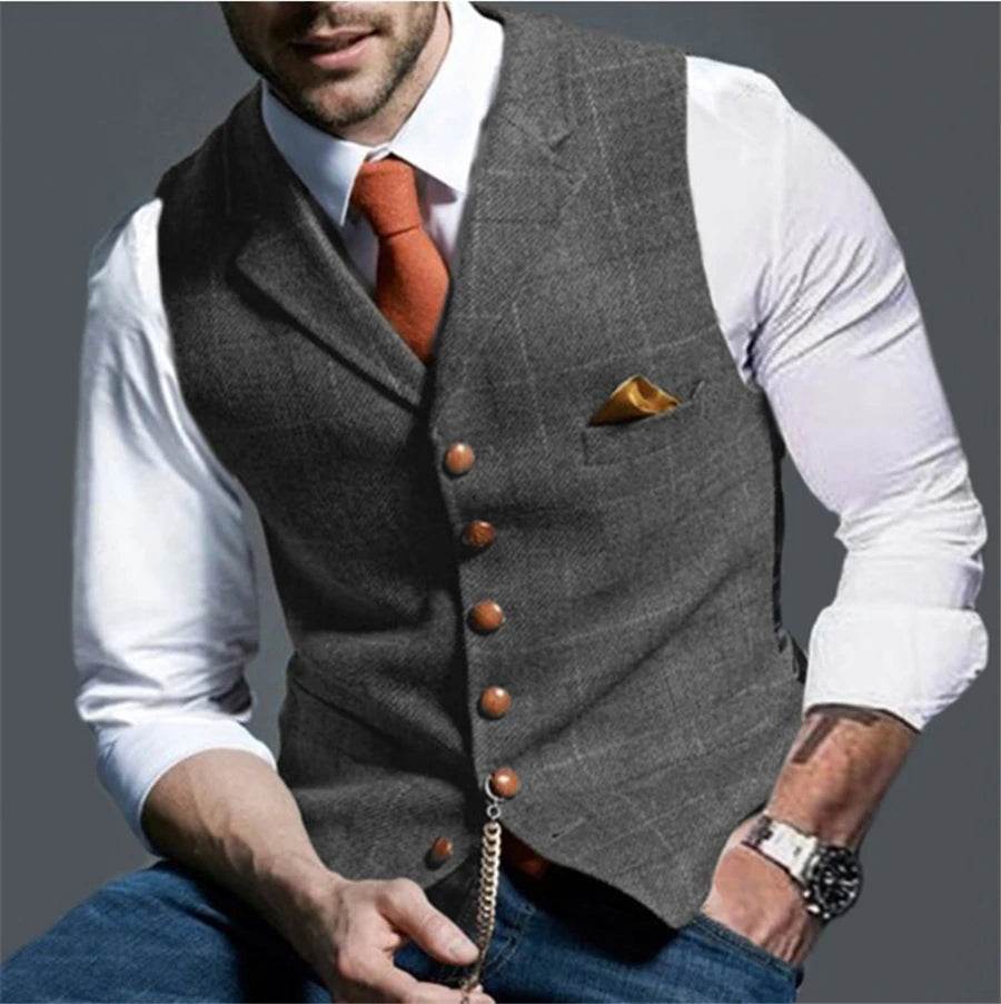 Men's Vests Tweed Suit Business Clothing for Men Striped Waistcoat Punk Vest Groomman Wedding Jacket Bleazer - AIAZ