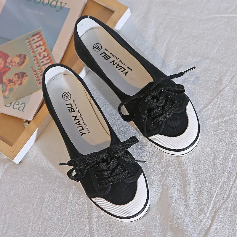Shoes For Women Flat Canvas Lace Up Woman Footwear White Comfortable And Elegant Stylish Low Price Daily Routine 39 Sale A