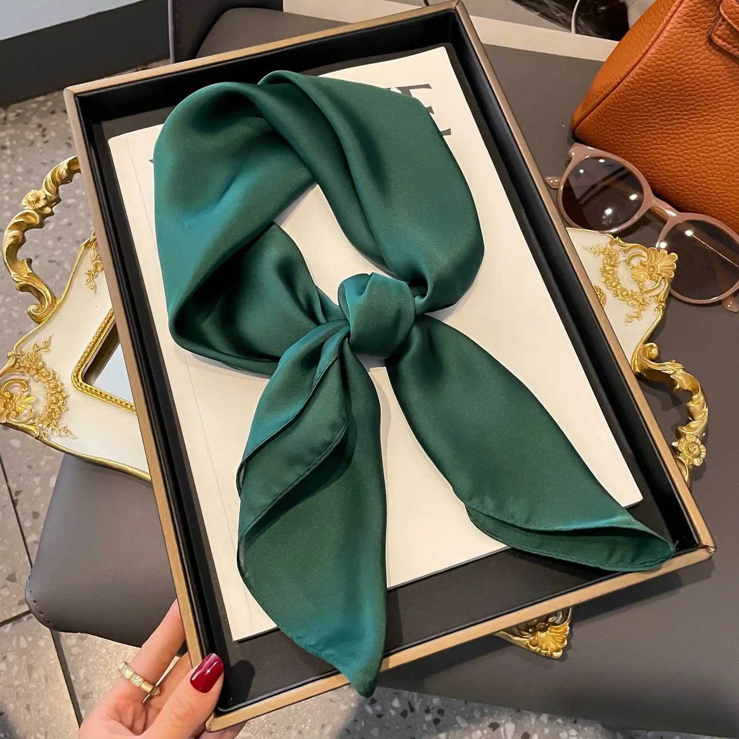 2025 NEW Hijab Head Girl Luxury Silk Square Plaid Scarf Women Satin Neck Hair Tie Band Soft Work Neckerchife Organza Scarf - AIAZ