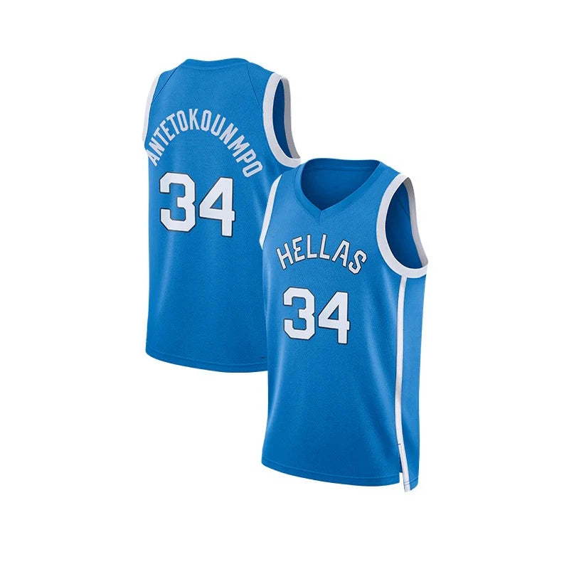 Basketball jerseys 2024 HELLAS 34 Antetokounmpo jersey Sewing embroidery Cheap High Quality Outdoor sportswear Light Blue