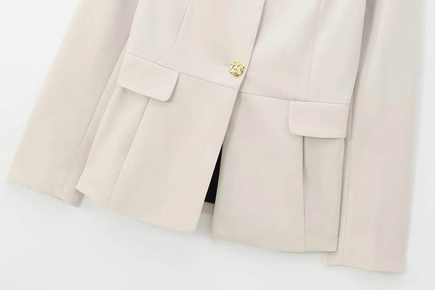 Women's Suit Set Business Formal Blazer & Pants Gold Button Jacket High Waist Straight Leg Office Wear Spring Wrinkle-Resistant - AIAZ