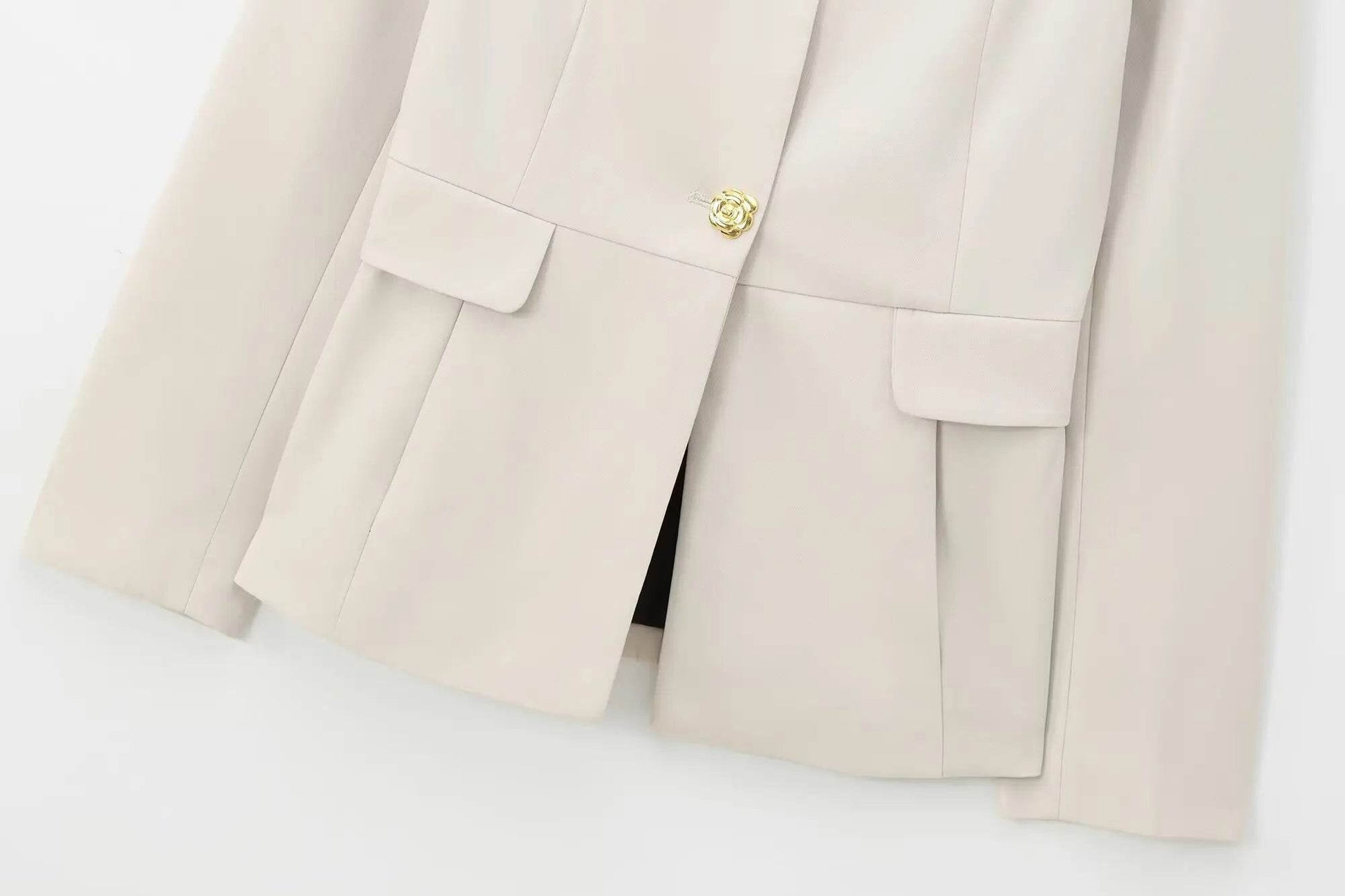 Women's Suit Set Business Formal Blazer & Pants Gold Button Jacket High Waist Straight Leg Office Wear Spring Wrinkle-Resistant - AIAZ