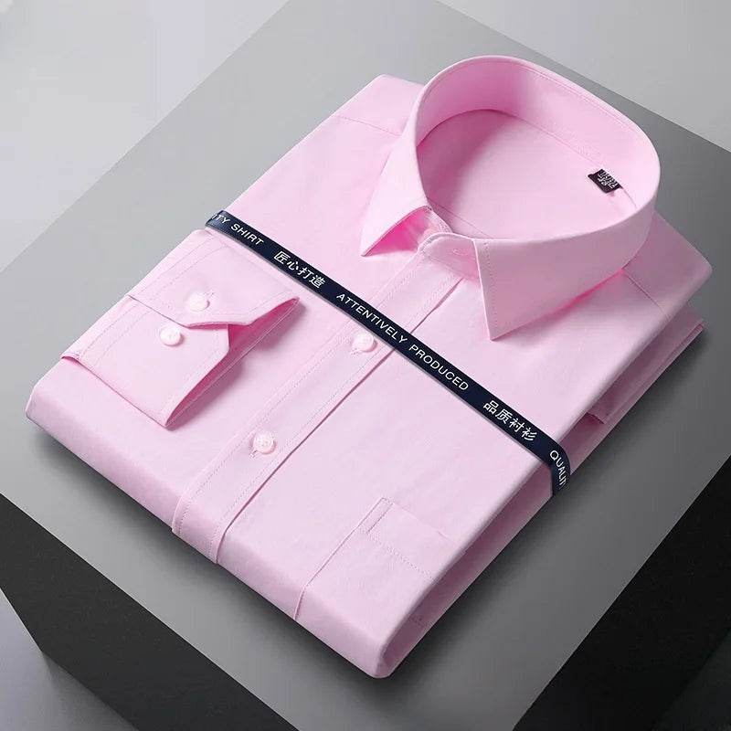 Men Formal Shirt Long Sleeve Office Solid Color Anti-Wrinkle Fashion Business Pocket White Social Pocket Shirts 5XL 6XL 7XL - AIAZ