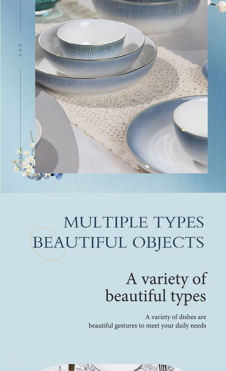 Luxury Ceramic Tableware Sets 24PCS Bone China Cutlery Microwave Dishwasher Safe Durable Elegant Ceramic Plates Dinner Sets