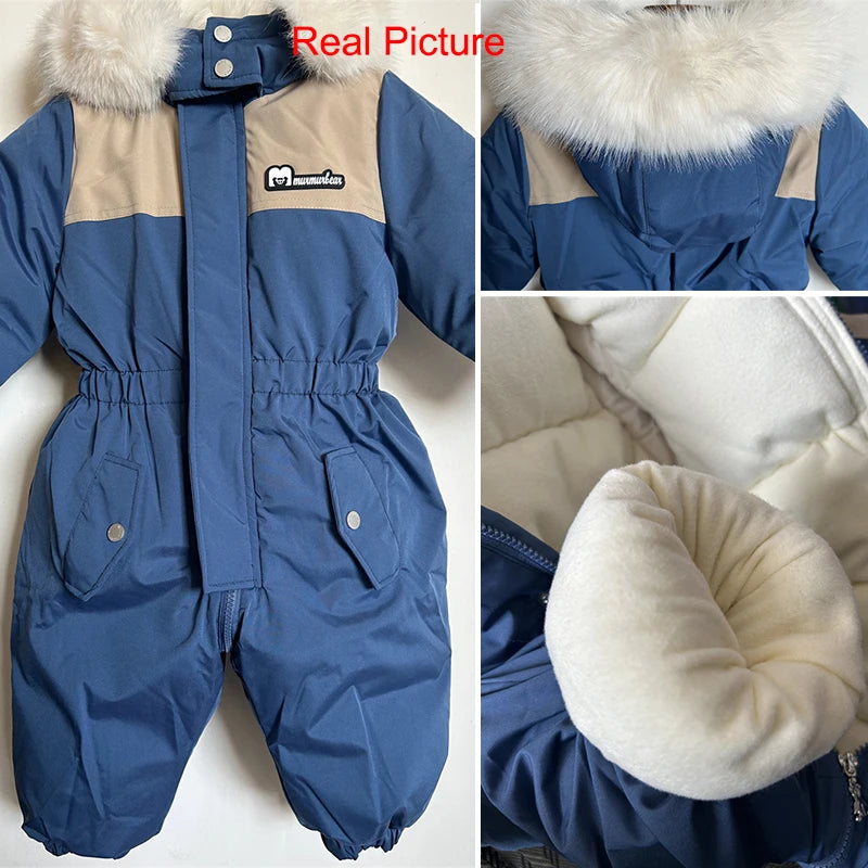 Winter Children Ski Suit Thicken Waterproof Baby Jumpsuit Warm Baby Girl Snow Wear Plus Velvet Infant Clothes Boys Coat 1-5 Year