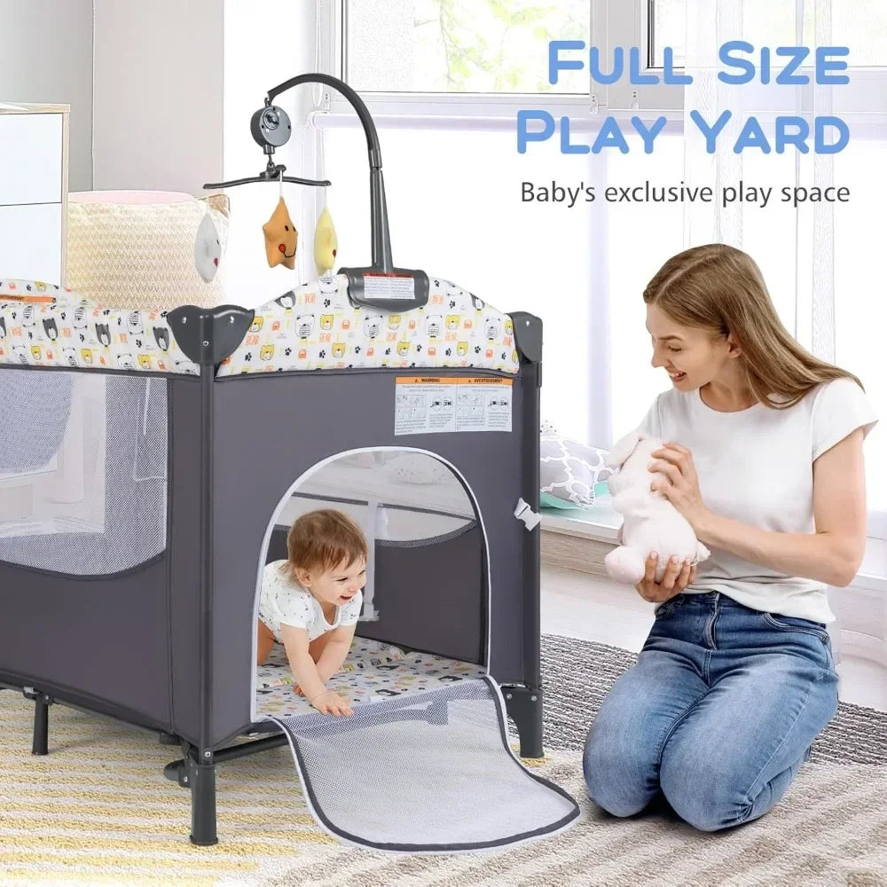 Multifunctional Baby Crib - Convertible Foldable Bed with Detachable Changing Table, Portable Co-Sleeper for Infants