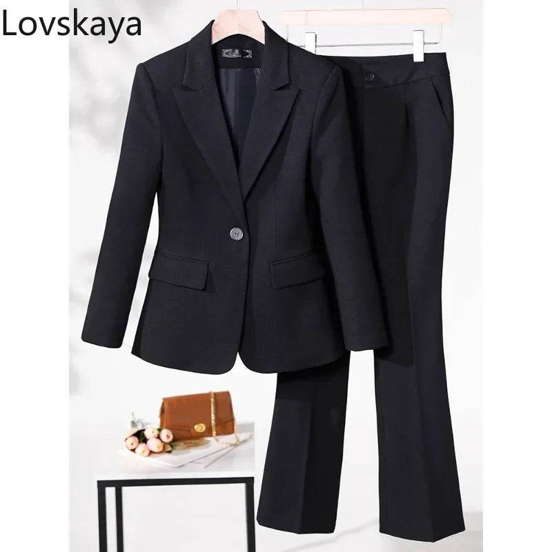 Business Work Wear 2 Piece Set Purple Blue Red Black Long Sleeve Blazer And Trouser Women Pant Suit Formal - AIAZ