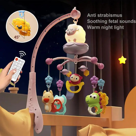 Baby Crib Mobile Rattle Toy With Music Lights Rotating Hangable Rattles Toy Cartoon Nursery Mobile For 0-24 Months Babys