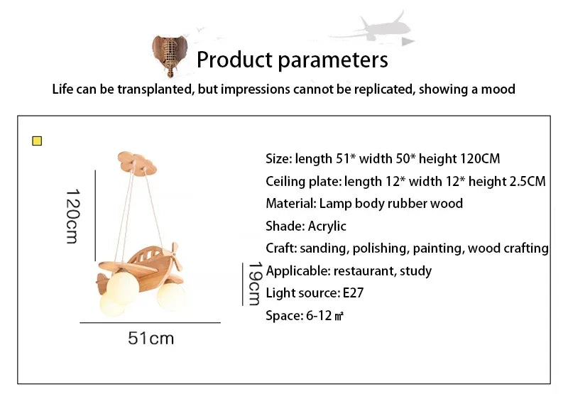 Wooden Handmade Aircraft Hanging Pendant Lights For Bedroom Children Room Decor Suspension Lamps Excluding Light Bulbs