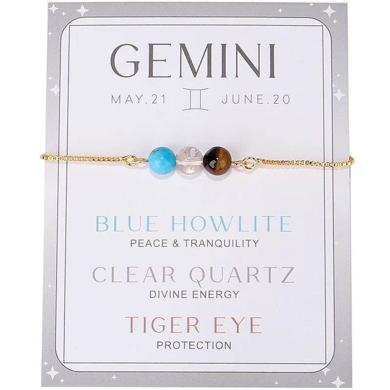 DAVINI 1pc Creative Twelve Constellation Bracelet Natural Stone Amethyst Moonstone Combination Zodiac Beaded Bracelet Jewelry