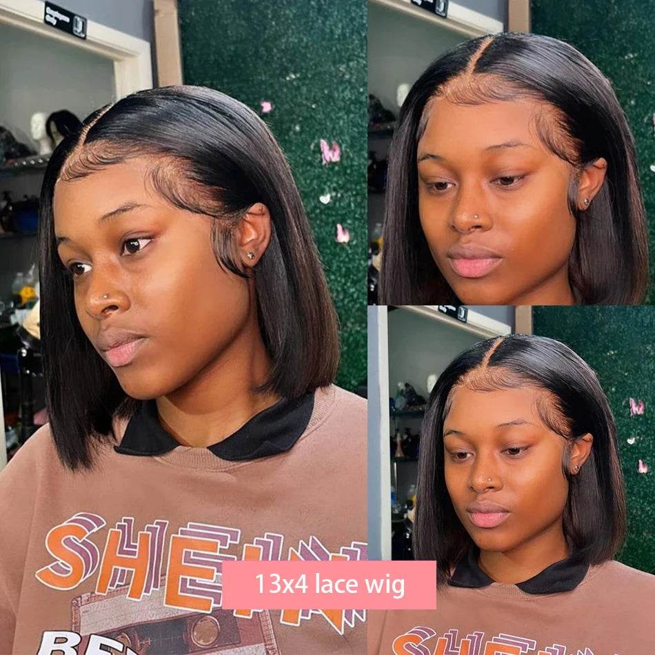13x4 Straight Lace Frontal Bob Wig Human Hair Transparent 100% Human Hair 4x4 Lace Closure For Women Brazilian Wig 12 14 16 Inch - AIAZ