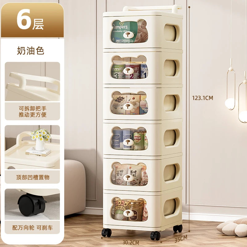 Household handcart baby snack toy storage rack, multi-layer drawer style storage rack, movable storage cabinet