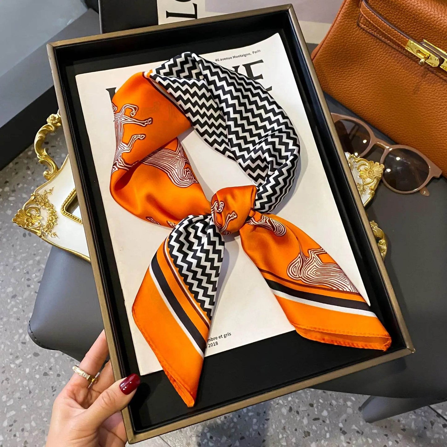 Luxury Chain Print Small Square Scarf Simulated Silk Thin Neck Scarf Fashion Sunscreen Headscarf For Women 70x70cm - AIAZ