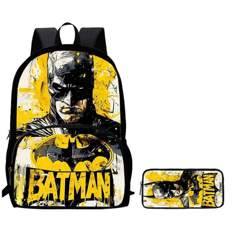 2Pcs Set School Backpack with Front Pocket,Cartoon Batman School Bags for Girls Boys,Large Batman Child Backpack for Aged 5-10 - AIAZ