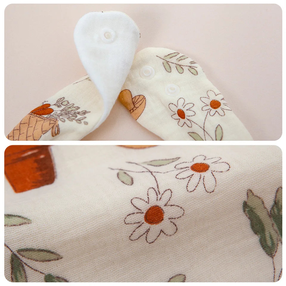 2Pcs/Set Baby Bibs Reusable Saliva Towel Good Absorption Soft 100% Cotton Gauze Cartoon Print Adjustable Baby Feeding Bibs