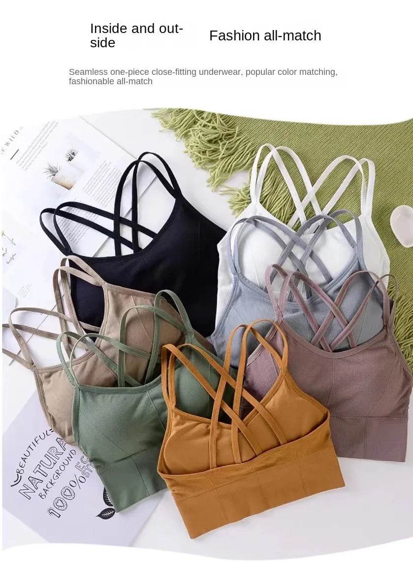 Sexy Women Tops Back Cross Strap Tank Top Push Up Running Sports Bra Breathable Soft Fitness Beauty Solid Color Yoga Bra - AIAZ