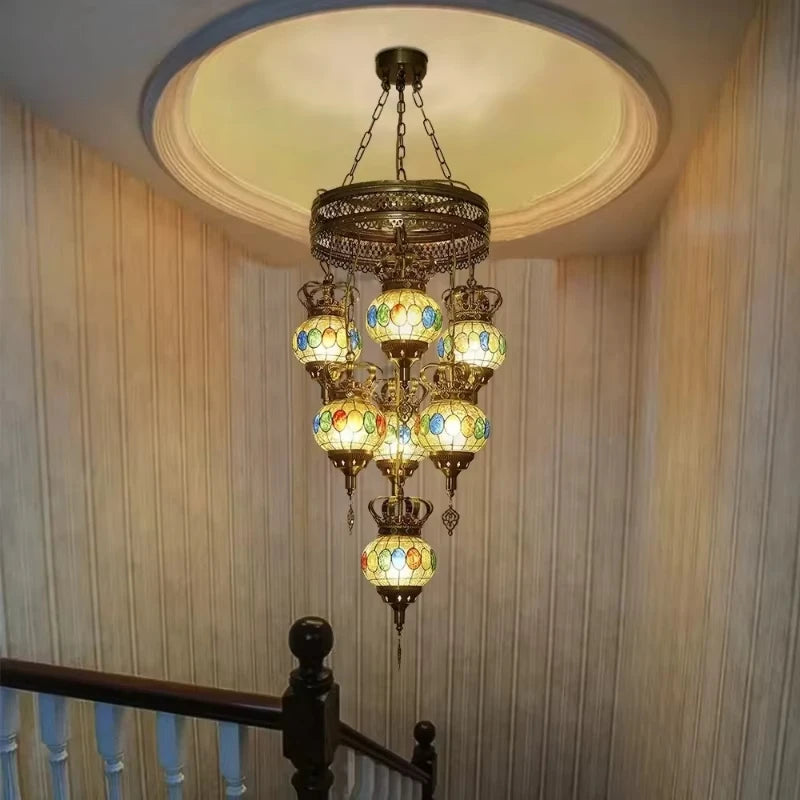 Artpad Turkish Mosaic Chandelier Ceiling Moroccan Living Room Bedroom Colorful Glass Chandelier Lamp Lighting