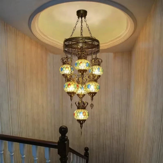Artpad Turkish Mosaic Chandelier Ceiling Moroccan Living Room Bedroom Colorful Glass Chandelier Lamp Lighting