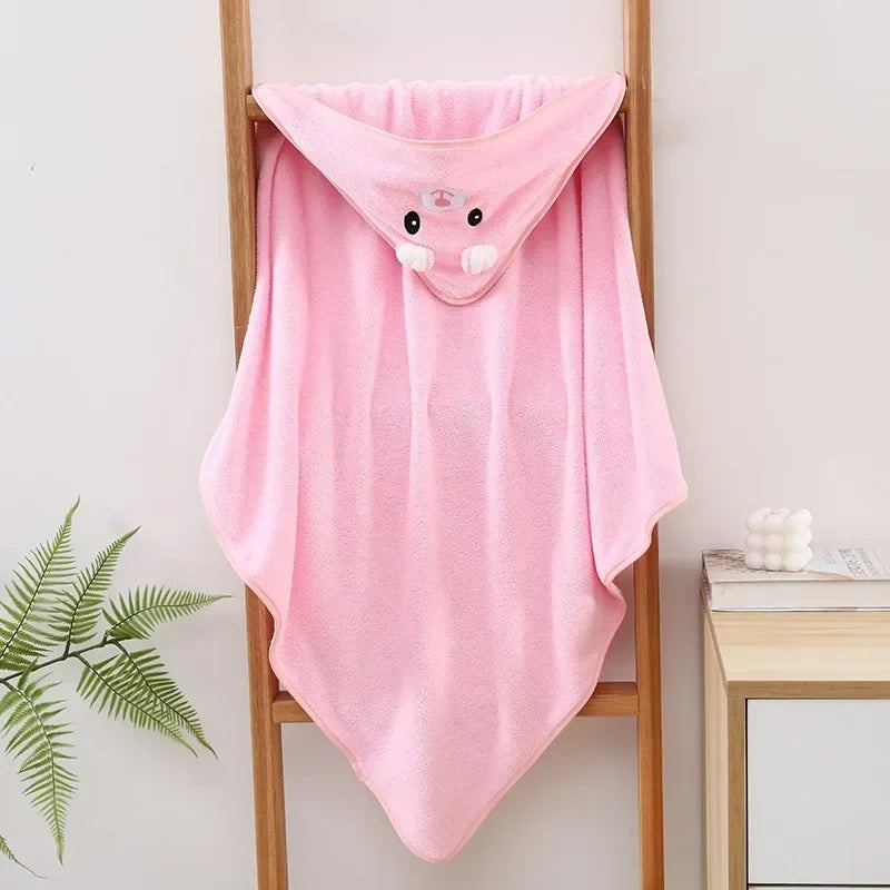 Hooded Coral Velvet Baby Bath Towel Cartoon Baby Elephant Wrap Blanket Super Absorbent Warm Bathrobe Newborn Baby Bath Towel