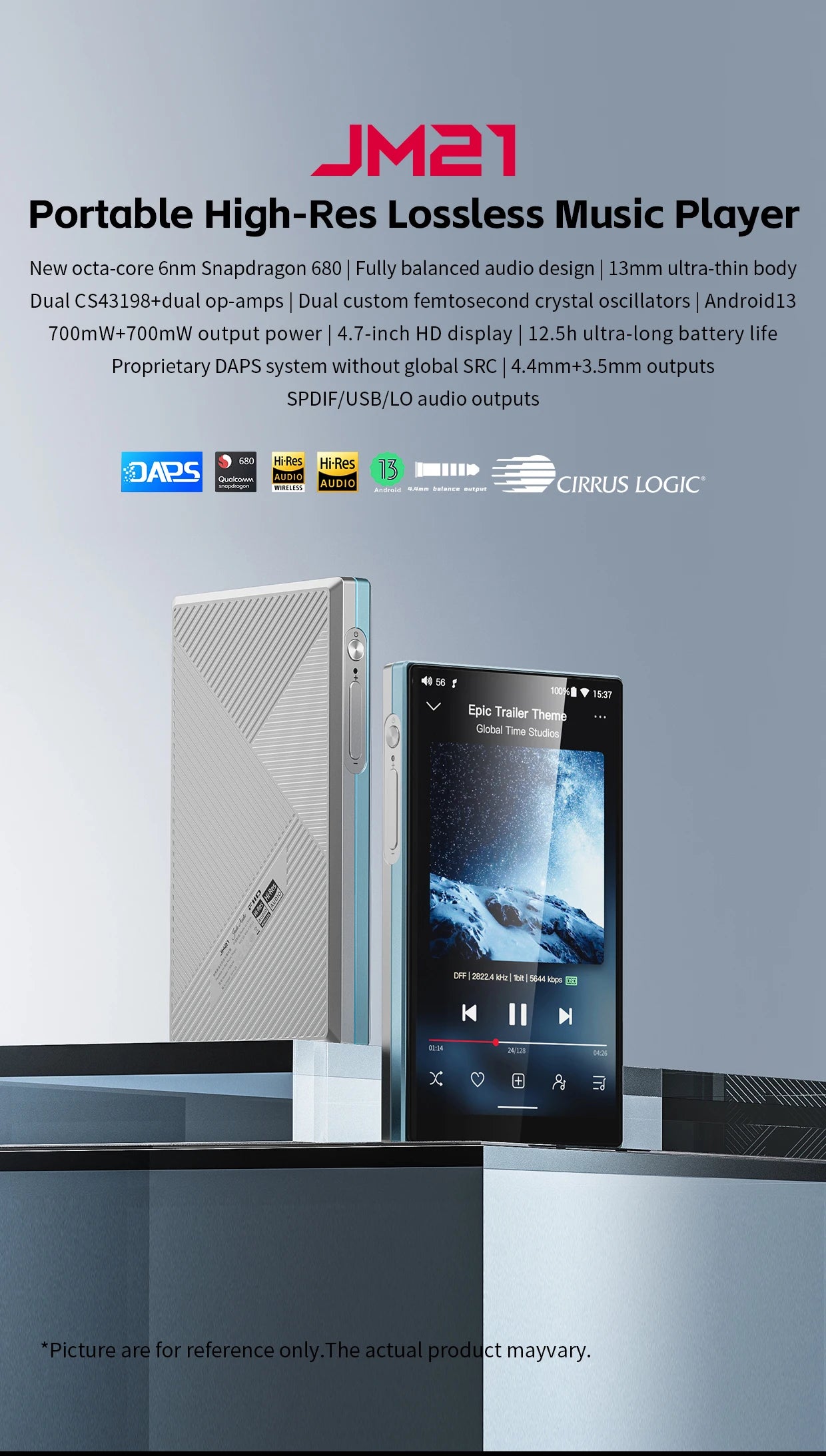 FiiO JM21 Android 13 Hi-Res Music Player MP3 with Snapdragon 680, Bluetooth WiFi USB DAC 12.5H Playtime