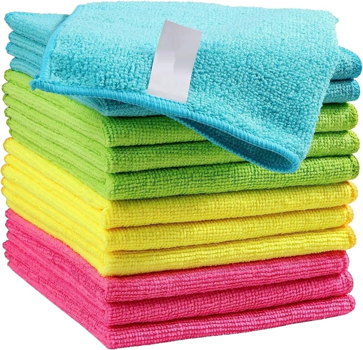 Microfiber Cleaning Cloth 12 Pack Cleaning Rags Cleaning Towels with 4 Color Assorted 11.5"X11.5"(Green/Blue/Yellow/Pink)