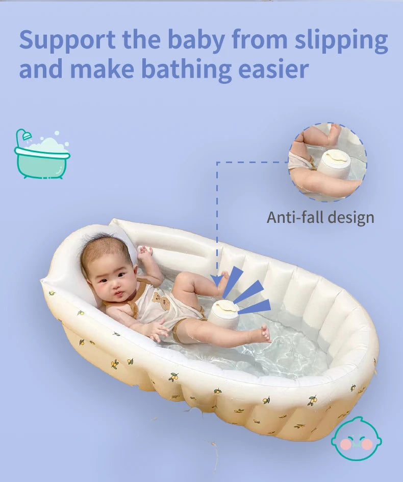 Baby Inflatable Bathtub, Portable Baby Bath Tub Non-slip Travel Bathtub Mini Air Swimming Pool Child Thick Folding Shower Tub