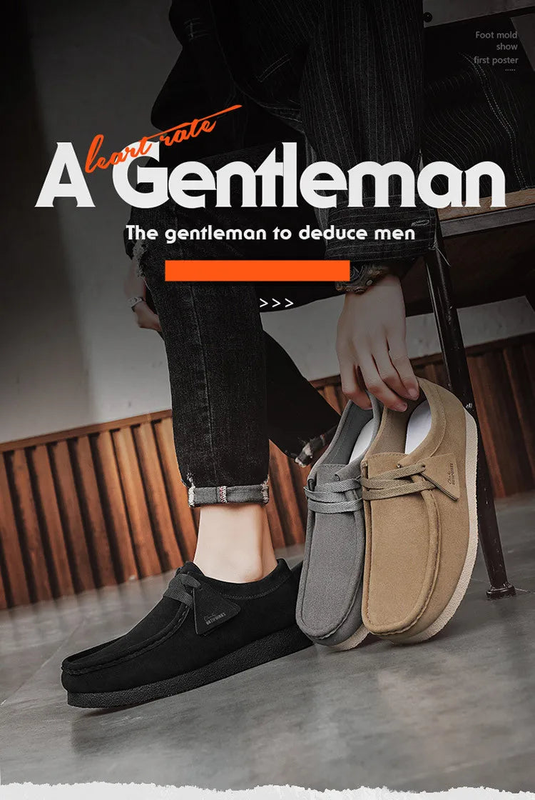 Fashion Khaki Casual Shoes For Men Suede Leather Loafers Men Platform Slip-on Men's Driving Shoes Lightweight Leisure Men Shoes