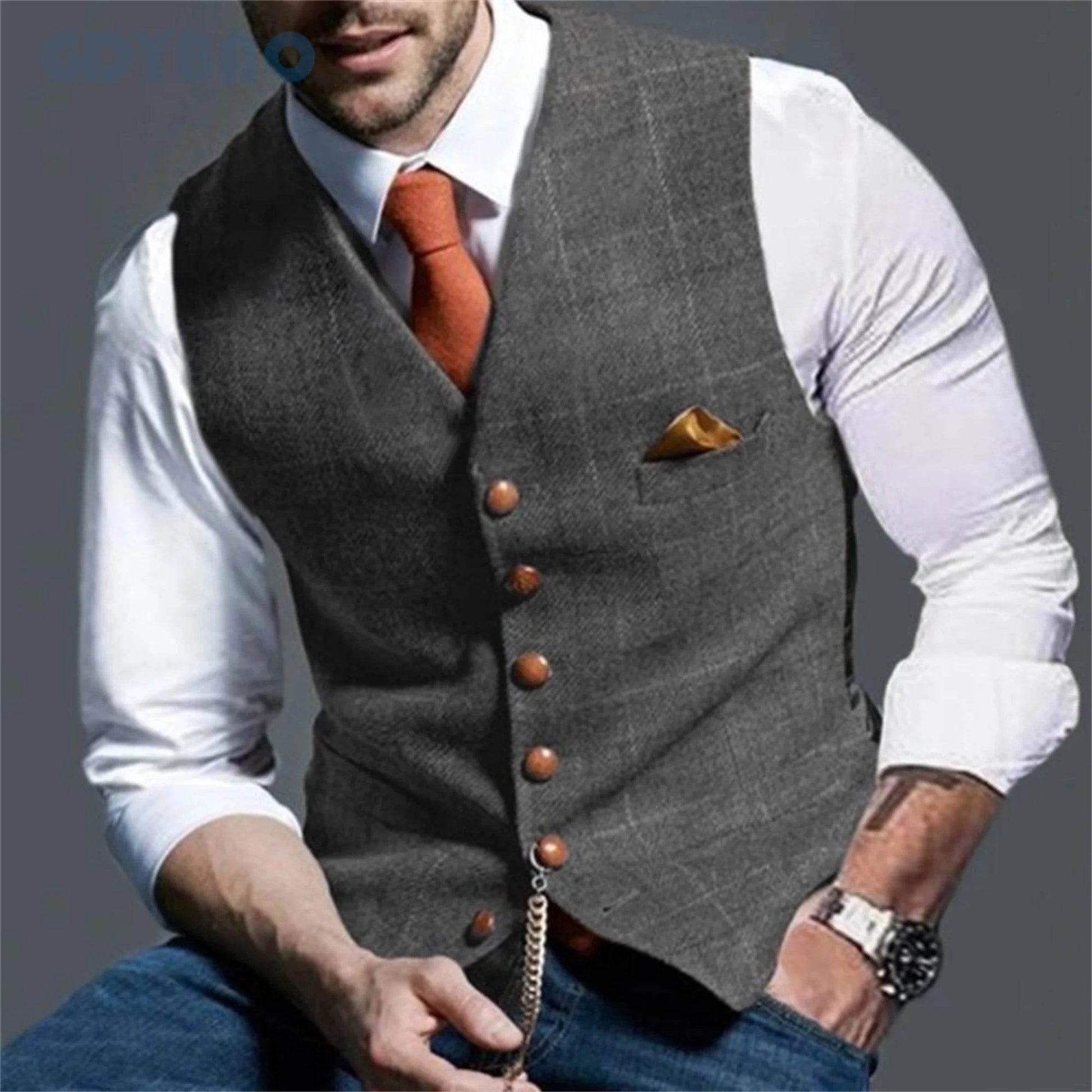 Men's Vests Tweed Suit Business Clothing for Men Striped Waistcoat Punk Vest Groomman Wedding Jacket Bleazer - AIAZ
