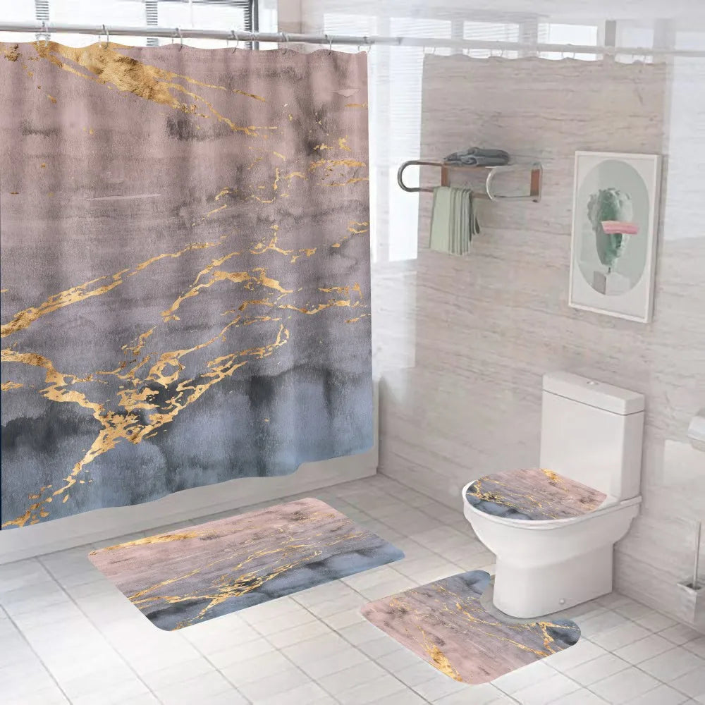 Pink Crack Shower Curtains Fashion Bathroom Curtain Bath Sets Toilet Cover Mat Non-Slip Washroom Rug Set Modern 180x180cm Hot