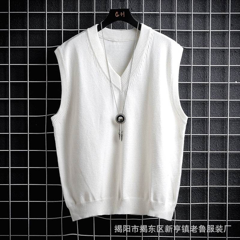 Autumn and Winter Sweater Vest, White Loose Solid Color Thin Waistcoat Casual Waistcoat - AIAZ
