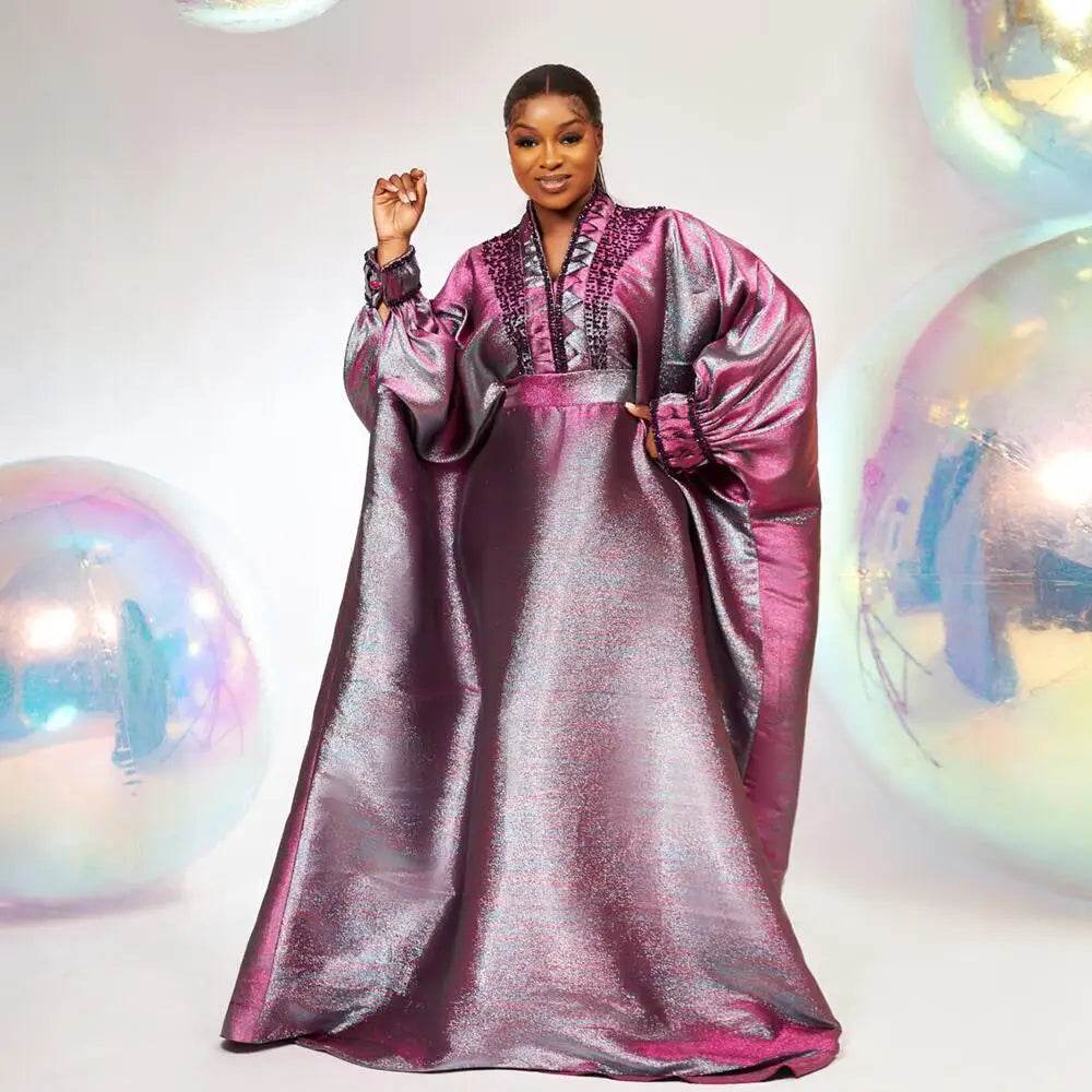 fashion turkey dresses for woman luxury elegant 2025 V-neck rhinestones dresses for church boubou african dresses - AIAZ