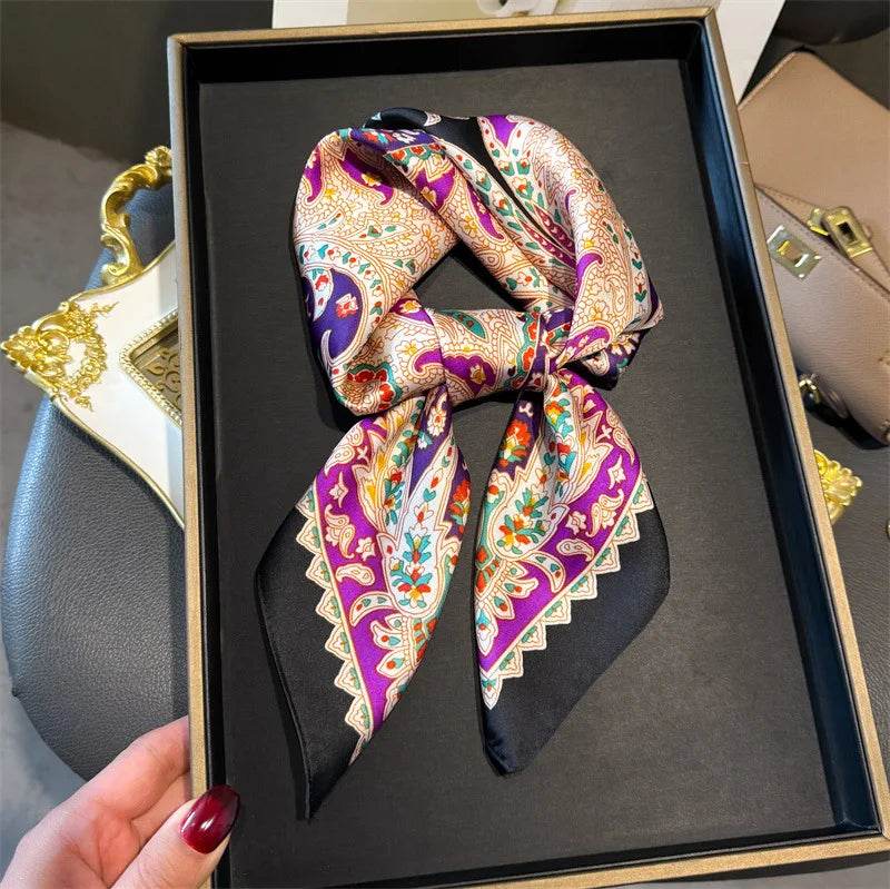 Luxury Chain Print Small Square Scarf Simulated Silk Thin Neck Scarf Fashion Sunscreen Headscarf For Women 70x70cm - AIAZ