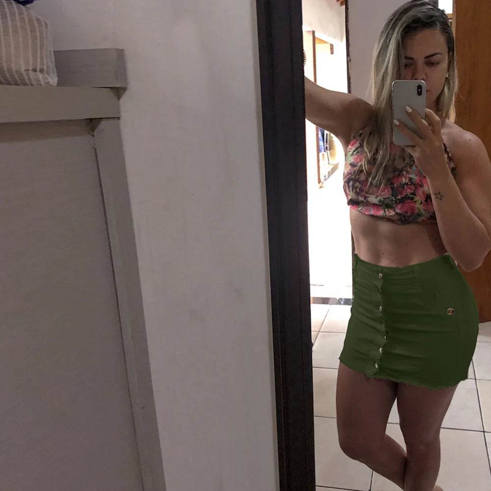 Women's Clothing Skirts 2025 new casual fashion high waist solid color hip hugging short skirt denim single breasted half skirt - AIAZ