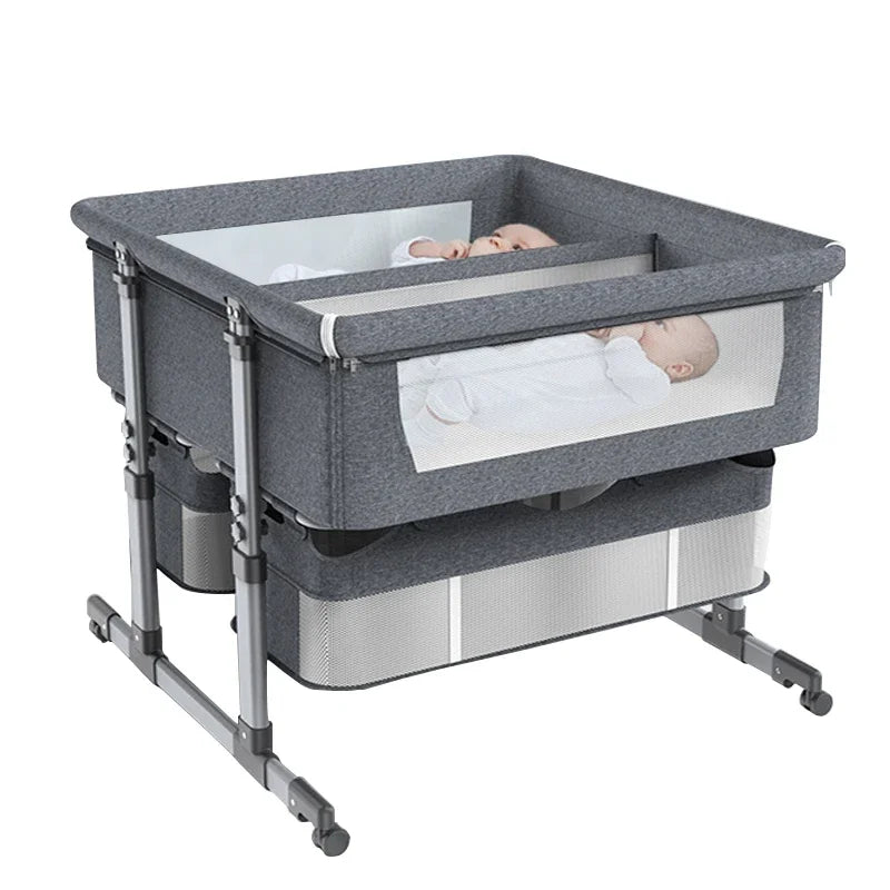 Twin Bassinet Portable Movable Newborn Crib Folding Height Adjustable Splicing Big Bed Baby Crib Baby Bed