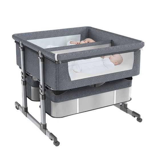 Twin Bassinet Portable Movable Newborn Crib Folding Height Adjustable Splicing Big Bed Baby Crib Baby Bed