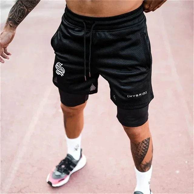 2025 summer mesh Sports Shorts Men Double-deck Jogging Running Shorts Men 2 IN 1 Mens GYM Shorts Fitness Workout Short Pants Man - AIAZ