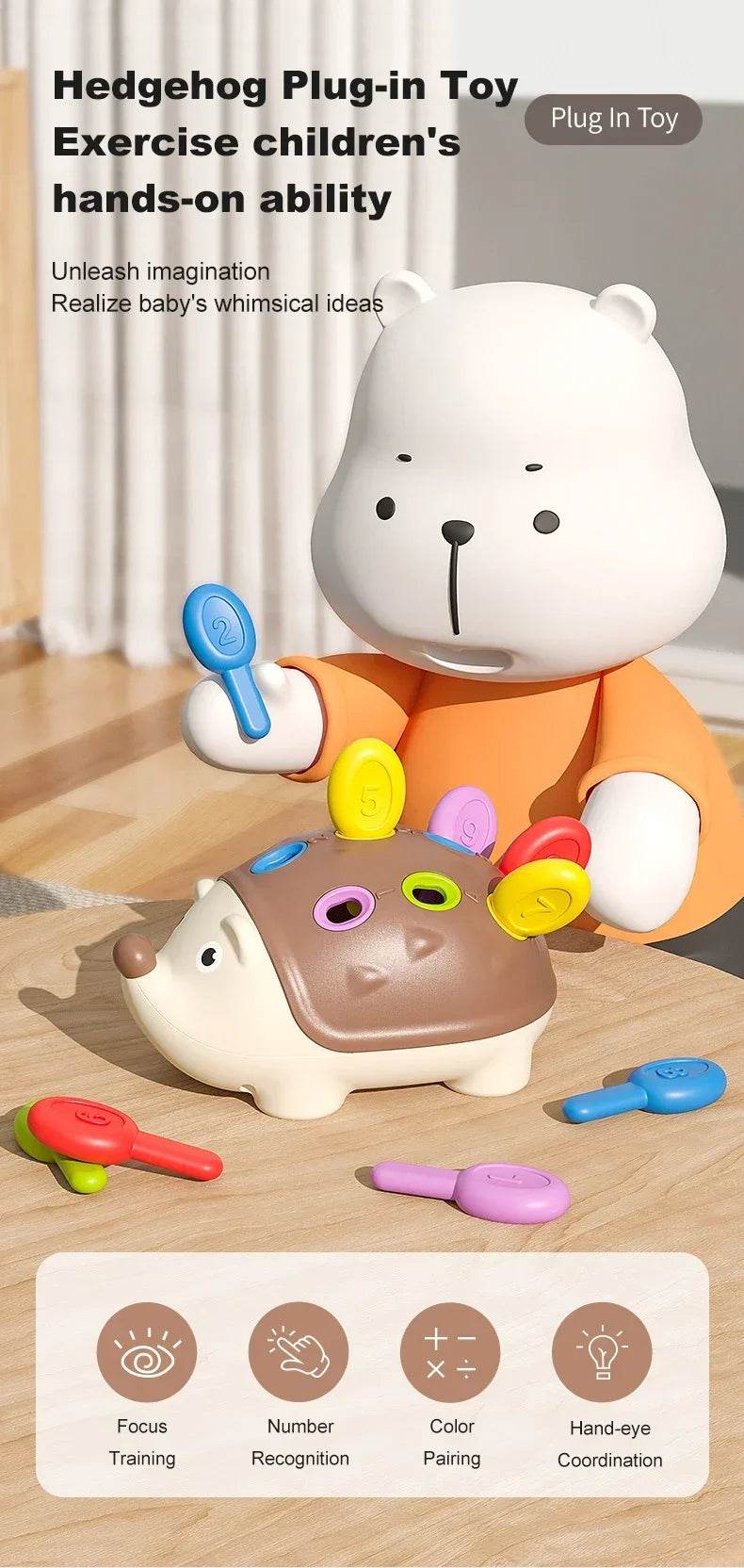 Hedgehog Montessori Educational Toy Fine Motor Toys for Toddlers Learning Counting & Training Develop Concentration Sensory Gift - AIAZ