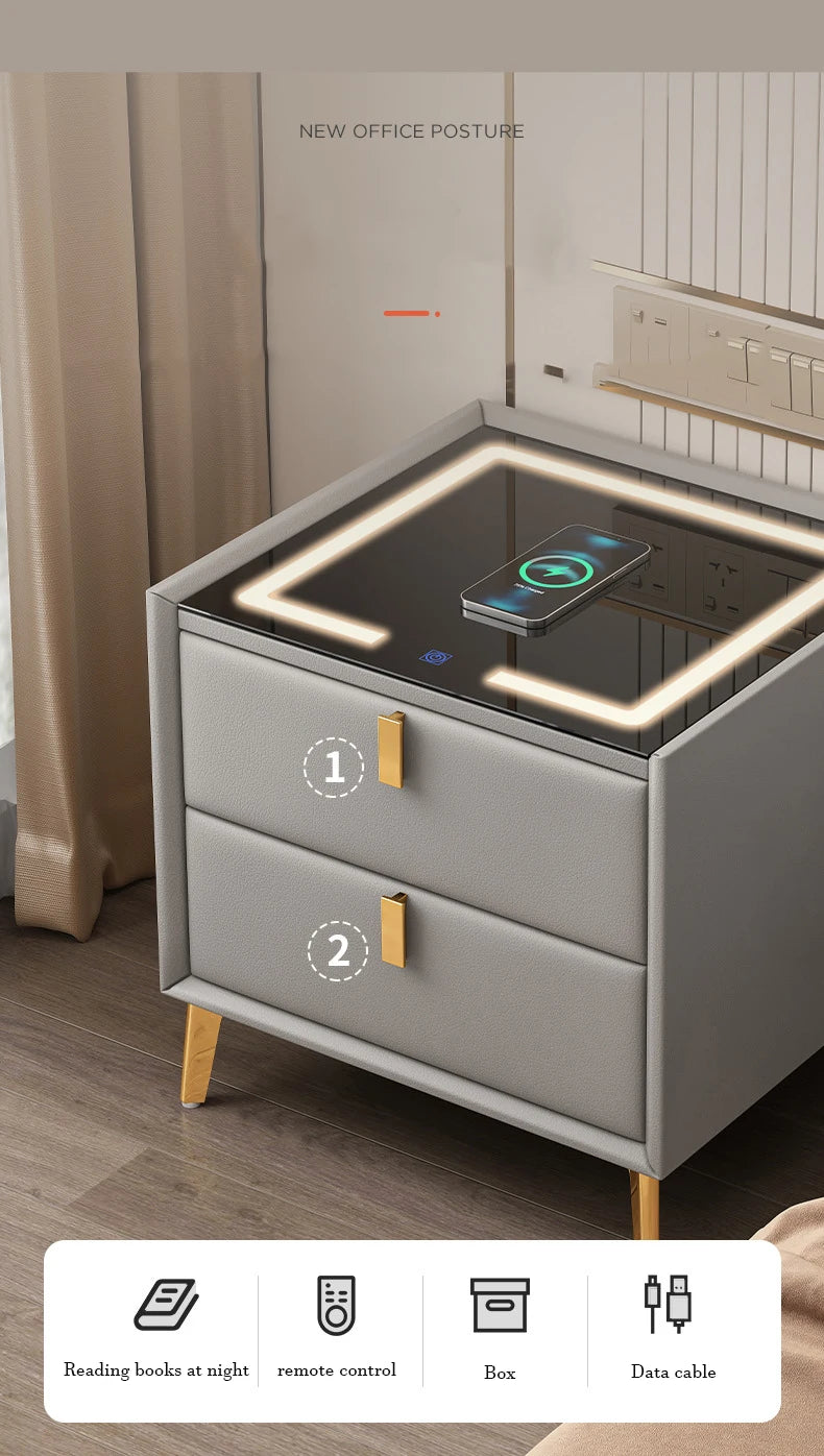 Intelligent Bedside Table Wireless Charge Three Color Night Light Bluetooth audio USB Interface Nightstands Bedroom Furniture