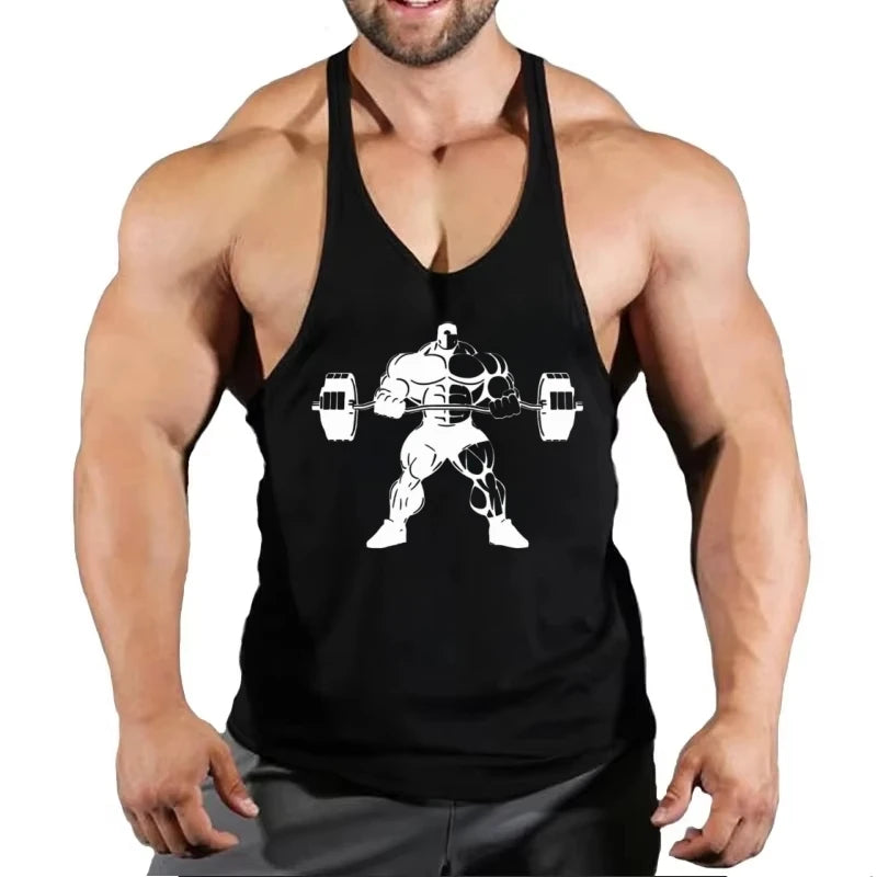 2025 - Men's Cotton Y-Back Vest "Lift Heavy Repeat" Graphic - Breathable Sleeveless for Gym Bodybuilding & Fitness