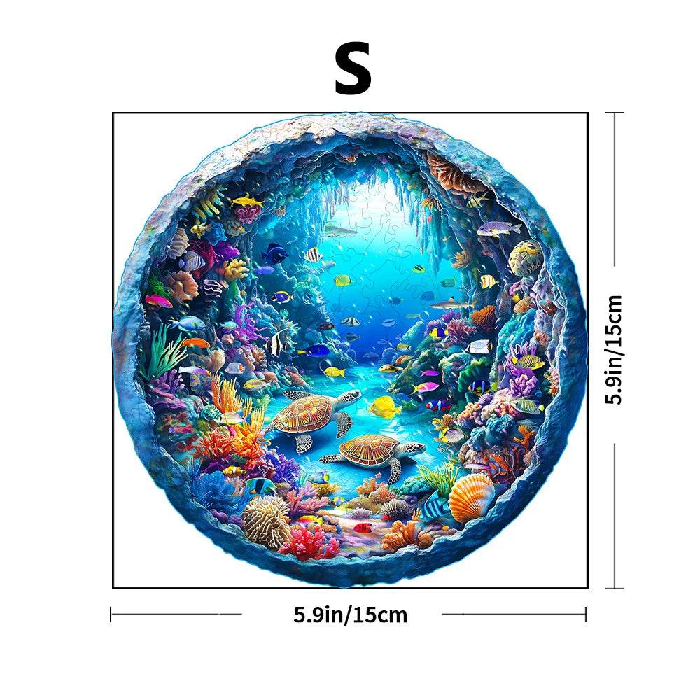 Ocean Wonders Wooden Puzzle - Unique Shape Animal Puzzle, Adult Relaxation Gift, Exquisite Boxed Set with Decorative Artworks - AIAZ