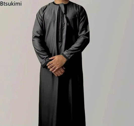 New Men's Muslim Fashion Abayas Dress O Neck Long Sleeve Pullover Kaftan Pakistan Saudi Arab Caftan Islamic Clothing Prayer Robe - AIAZ